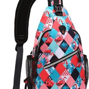 Sleek Flamingo & Rhombic Crossbody Sling Backpack - Ultimate Travel Companion